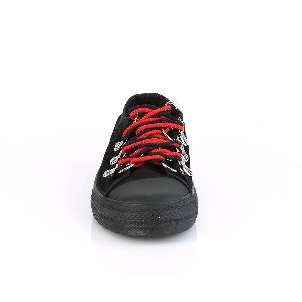 Demonia Deviant-05 Black Canvas/Suede Schuhe Herren D387-256 Gothic Sneakers Schwarz Deutschland SALE
